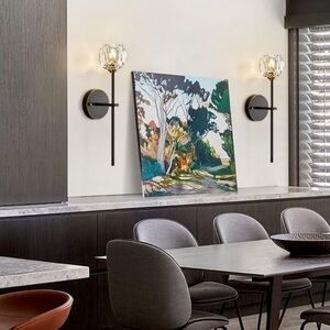 BOKT Mid Century Matte Black Crystal Wall Sconce Lighting Set of 2 Modern